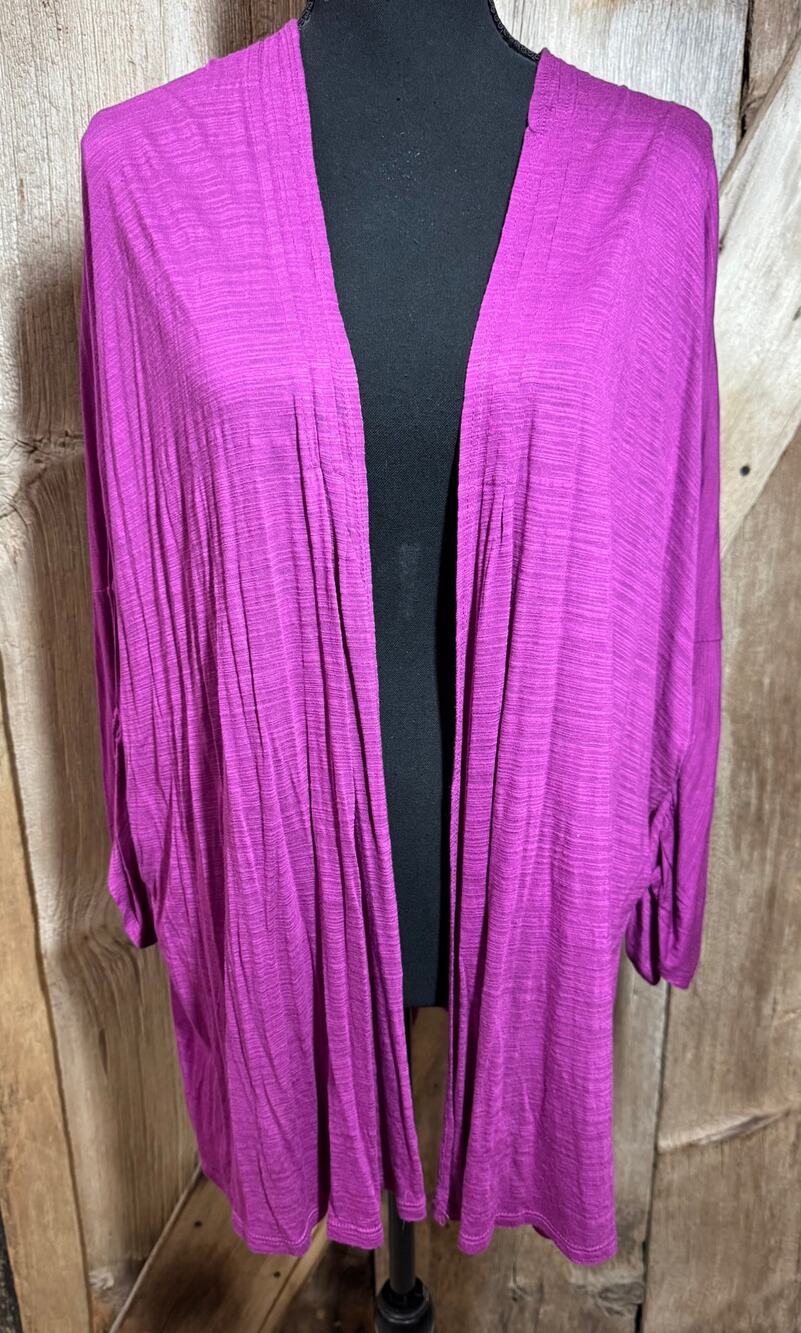Melrose Chic NY Women 2X Knit Open Flyaway Cardigan Sweater Hollyhock Pink